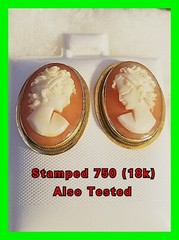 Stunning Antique European Stamped 750 18kt Yellow Gold Cameo Stud Back Earrings
