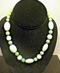 Art Deco Czechoslovakia Necklace Peking Glass Faux Jade & Jadeite Beads Vintage