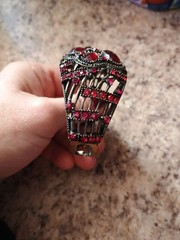 Vintage Unbranded Gunmetal With Red Ruby Looking Stone’s
