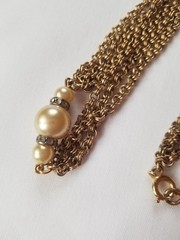Vintage 54″ Multi Chain Necklace Faux Champagne Pearls Rhinestones Germany