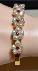 AUTHENTIC SWOBODA CUFF BRACELET ~ FRESHWATER PEARL, GENUINE RUBY ~ BEAUTIFUL!