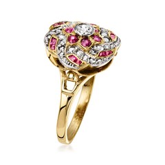 Vint Ruby & Diamond Floral Rng in 14k Gold Size 6
