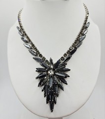 VTG Juliana D&E Black Hematite Navette Rhinestone Necklace Book Piece Statement