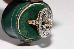 Art Deco Style Lab Created Diamond Engagement Wedding 14K Yellow Gold FN Ring