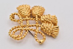 Vintage Gold Knotted Rope Tassel Brooch Pin Celtic Statement Chunky 1980s BinBP
