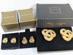 Vtg New Avon Rhinestone Fantasy Center Rhinestone Knot CLIP Earrings Lot 1990s