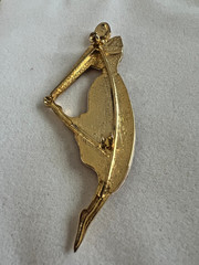 VTG Park Lane Brooch Pearlized Lucite 3.5in Deco Style Retro Dancer Gold Tone