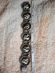 Vtg. Bracelet Antique Silver Finish~6 Leopard Print Disks~80’s-90’s~Aprx.8″#1859
