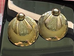 Vintage 1980s Art Deco Revival Gold Tone 1.25″ Round Fan Pierced Statement Earri