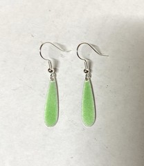 Vintage Lime Green enamel on Silver Teardrop Dangle Pierced Earrings- 1″ long