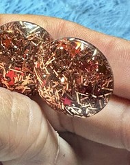 Vintage Round Lucite Orange Confetti Button Silver Toned Clip On Earrings