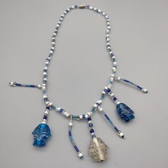 Tropical Fish Art Glass Necklace Artisan Made Bead 19″ Vintage MermaidCore Beach