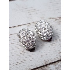 Vintage Clip On Earrings – Just Over 0.5″ Silver Tone & Clear Gems