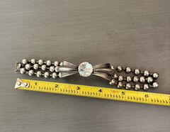 Ikuo Ichimori Paris Bracelet Antique Silver Tone Metal Lg Rhinestone 6″ VTG