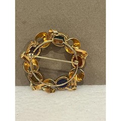 Vintage Binder Brothers BB 12K Gold Filled Wreath Brooch Carved Scarab Gemstones