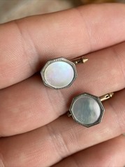Rolled Gold Plated MOP Mother of Pearl Octagonal Antique Edwardian Vest Buttons