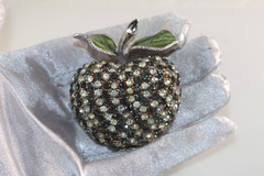 Oversized Vintage Francois Blue Rhinestone Encrusted Apple Brooch