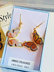 14K Gold Filled Butterfly Genuine Baltic Amber Earrings Vintage Butterscotch 925