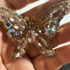Weiss Brooch Pin Pink Butterfly 2.5 Inches Vintage Brilliant