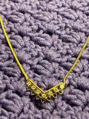 Vintage Goldtone Herringbone Chain Necklace Clear Blue Rhinestone V Spring Ring