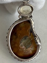 Ammonite Fossil Gemstone Bezel Set 1.75” Pendant 925 Sterling Silver 9.45g Vtg.