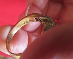 Vintage Thailand Costume Jewelry AFJ Faux Emerald & Diamond Ring Size 7.25