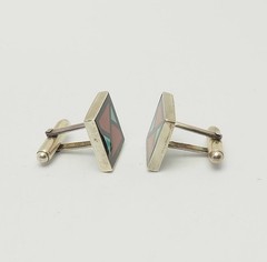 Retro sterling silver modern geometry inlaid gemstones square cufflinks
