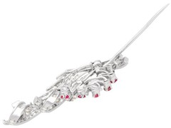 Vintage 4.65Ct Diamond and 0.24Ct Ruby Platinum Floral Brooch Circa 1950