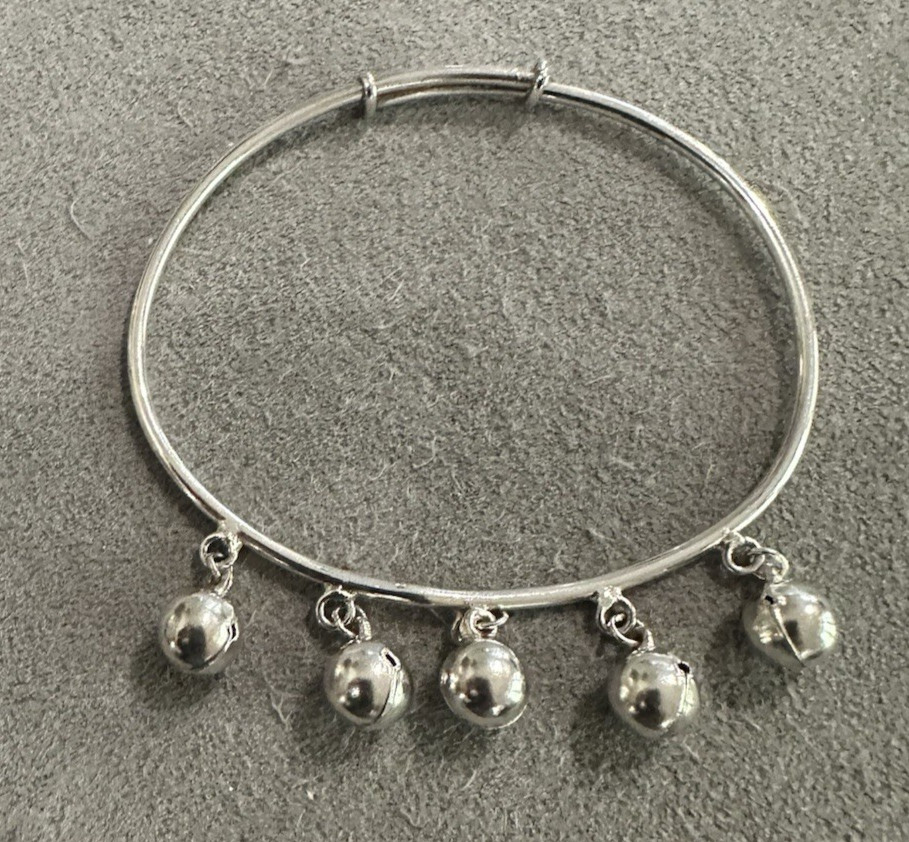 Vintage Sterling Silver Bell Ball Bali Bangle Bracelet Adjustable Small Size