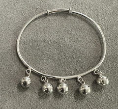 Vintage Sterling Silver Bell Ball Bali Bangle Bracelet Adjustable Small Size