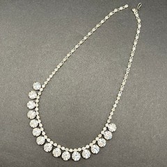 Vintage Rhinestone Necklace Choker Silver Tone Clear 16″ READ