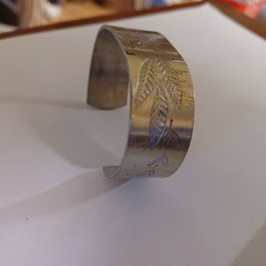 Vtg Engraved Nickel Silver Floral Cuff Bracelet Adjustable