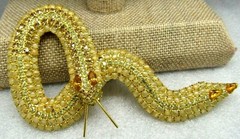 KENNETH J LANE KJL OPAQUE TOPAZ CRYSTAL Serpent Snake BROOCH BOOK PIECE 5″ Rare