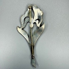 VTG Art Deco Pot Metal Floral Brooch c. 1930s Large Silver Tone Rhinestones