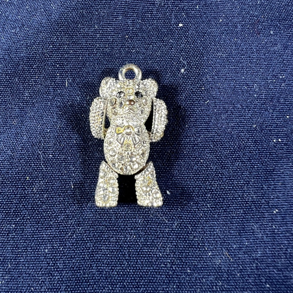Silver Rhinestone Teddy Bear Pendant Charm With Movable Limbs