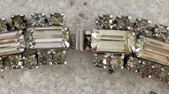 Vtg Rhinestone Choker Necklace Silver Tone Emerald Cut Baguette Collar Crystal