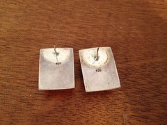 Vintage Pair of Sterling Silver Earrings w/ Black Stone Possibly Onyx