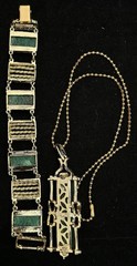 Vintage 50s-60s Carved Plastic Asian Oriental Motif Bracelet & Necklace