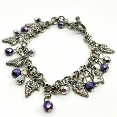 Vintage Silver Tone Purple Grape Cluster Charm Bracelet Toggle Boho Y2K 7.25″