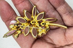 Verified Juliana D&E Brooch Pin Pink Stripe Givre Glass Rhinestone Floral 1960s