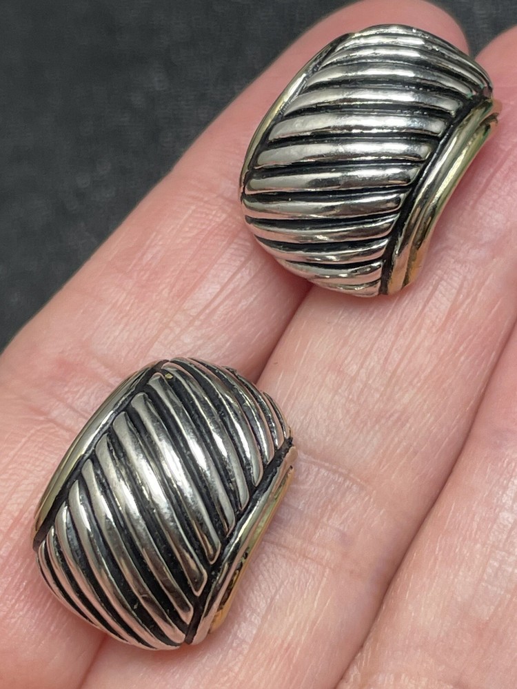 Vintage Silver & Gold Tone Textured Drop Earrings