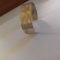 Vtg Engraved Nickel Silver Floral Cuff Bracelet Adjustable