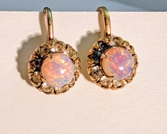 Vargas 50s Vintage Pink Fire Opal & Rhinestone Screwback Earrings Gold tone