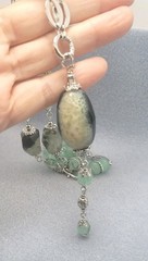 Aventurine, Nephritis And Agate Gemstone Statement Necklace Lariat 26in