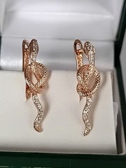 Vintage 1990-s 14 Ct Rolled Gold Zircons Snake Earrings-Hallmarked 585 RG