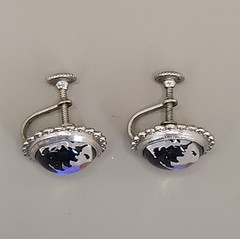 Vintage Blue Morph Butterfly Earrings Screw Back Silver Tone Painted Tree 16mm