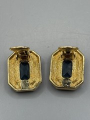 CHRISTIAN DIOR London Blue Topaz Crystal Gold Tone Vintage Clip On Earrings