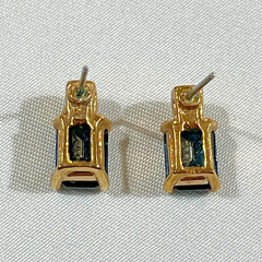 Vintage Deco Style London Blue Topaz Glass Pendant Stud Earrings Set Gold Tone