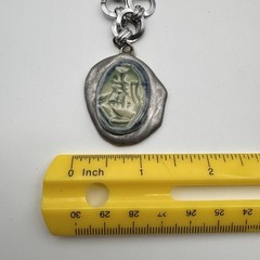 Vintage Techau Denmark Silver Tone Book Chain Pendant Necklace 16.5″