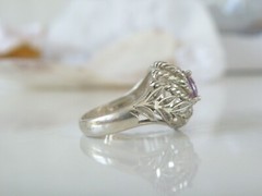 Vintage Sterling Silver 925 Heated Pink Amethyst Vine Pinky Ring Size 6.5